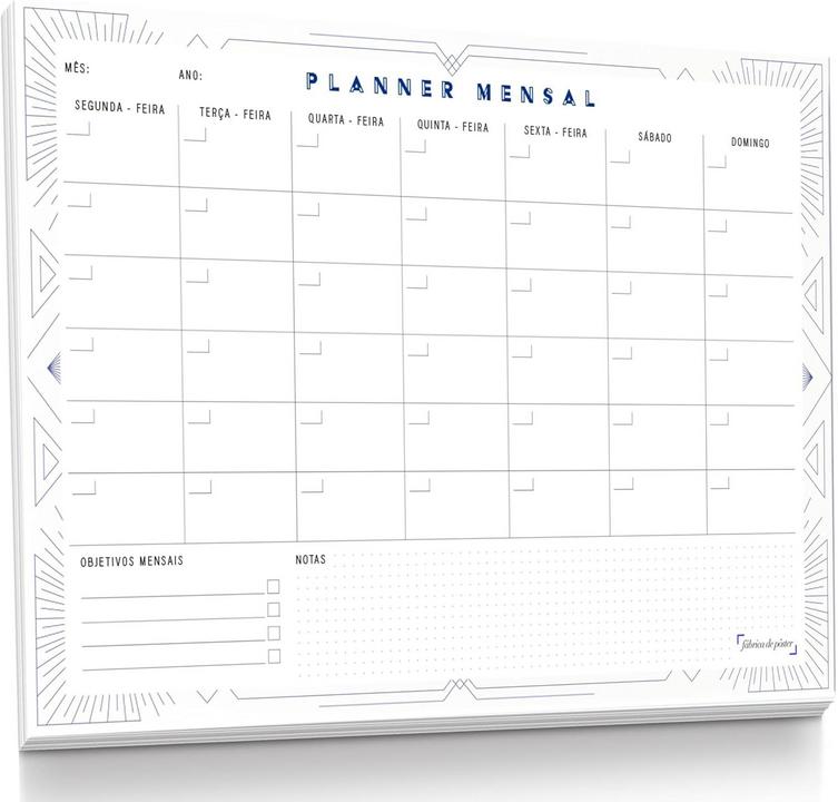 Bloco Planner Mensal Art Déco A4: Organização em 2026